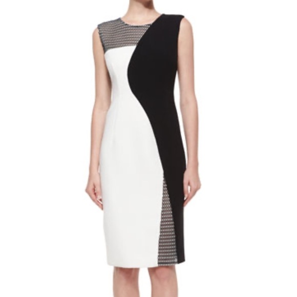 Milly Mesh Helix Colorblock Sheath Dress Black and White Two Tone Sheath Size 2 - Picture 2 of 10